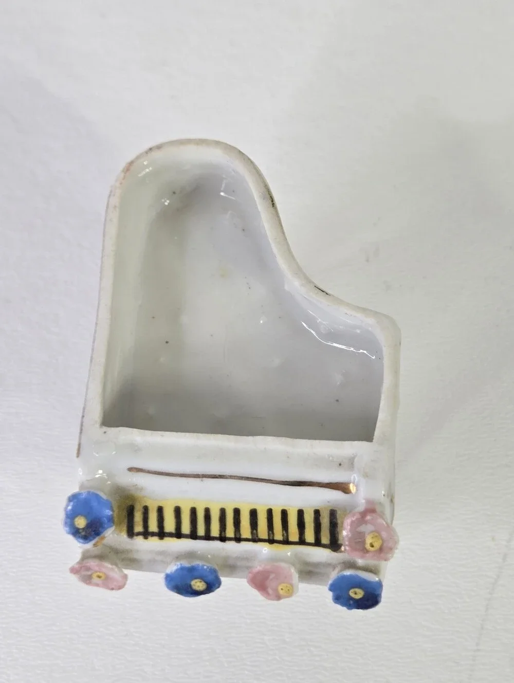 VTG Porcelain Piano Trinket Box Hand Painted Floral Japan Miniature Jewelry Doll